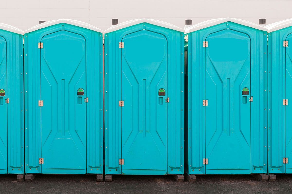 Industrial portable restroom units at a plant in Bemidji, Minnesota