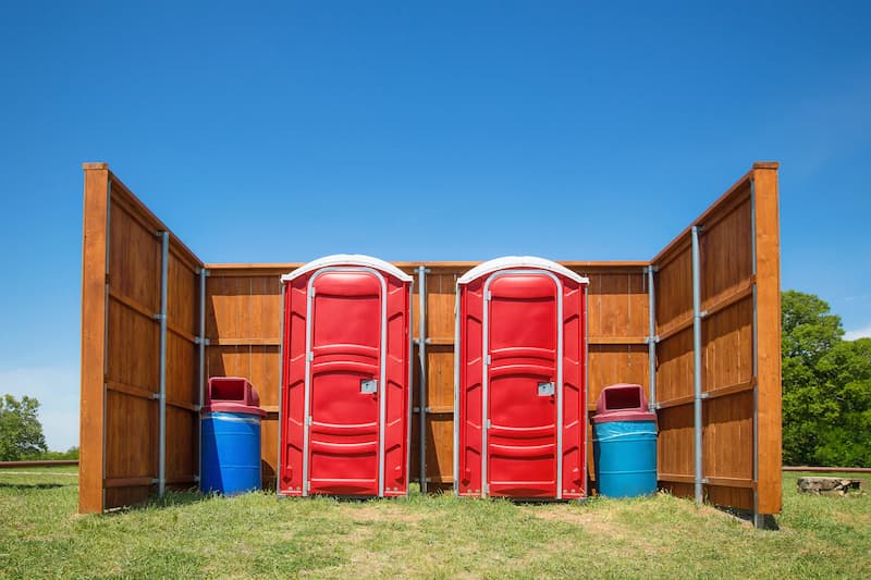 Short-term porta potty units staged for delivery in Bemidji, Minnesota